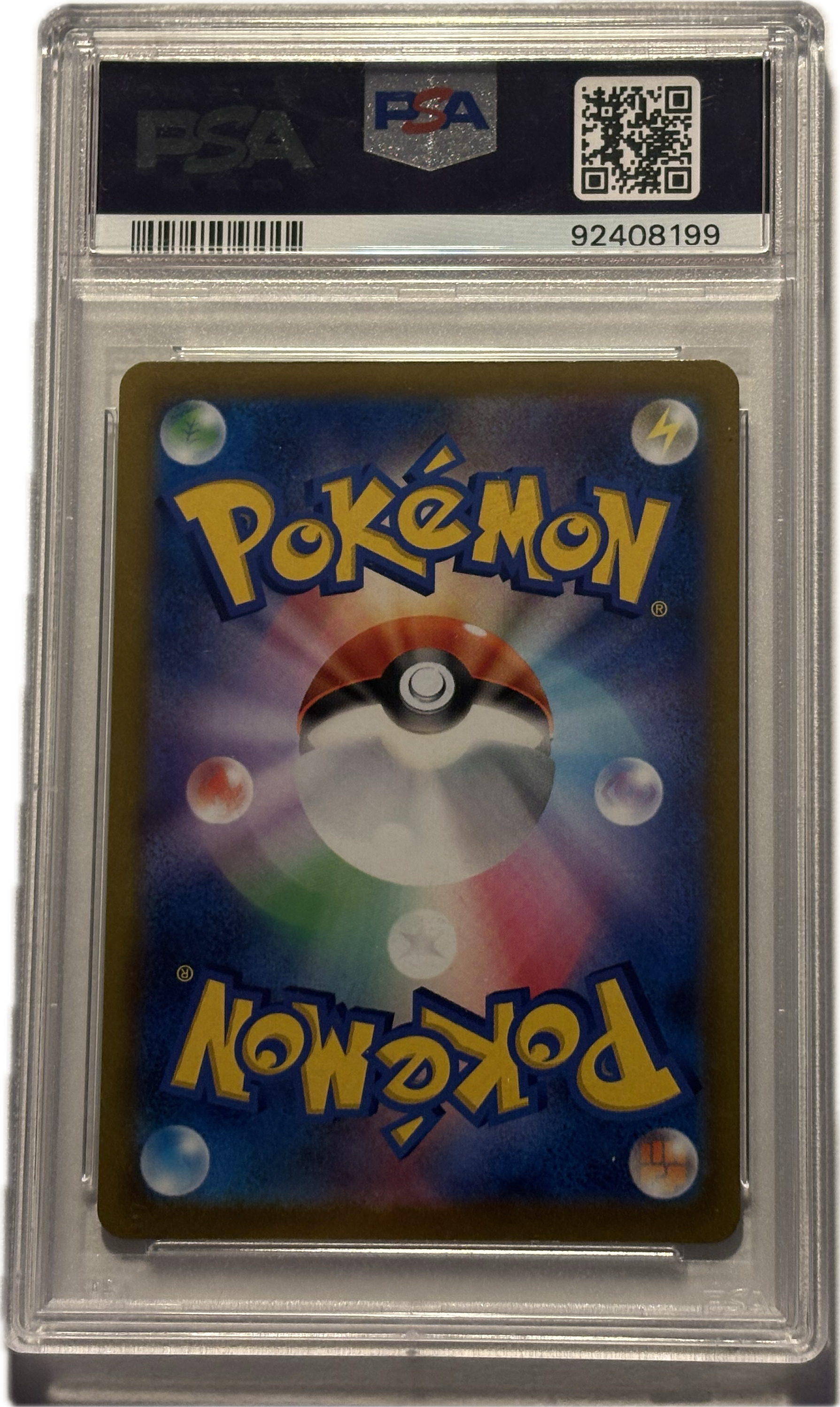 Pokémon trading card in a protective case with a visible PSA logo.
