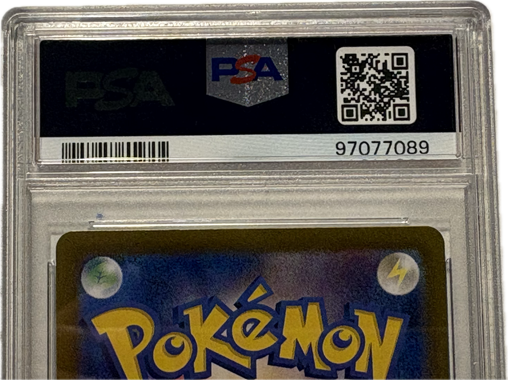 Pokémon trading card in a protective case with a PSA logo