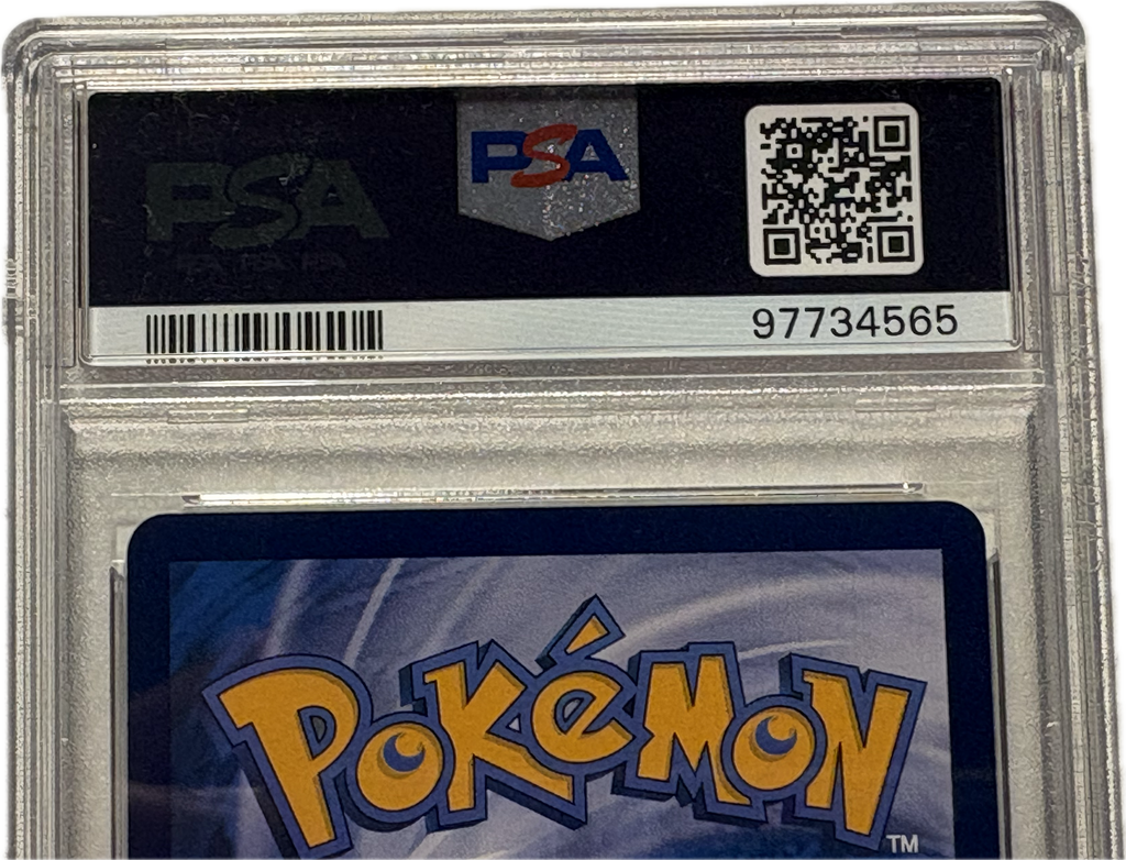 Pokémon trading card in a protective case with a PSA logo