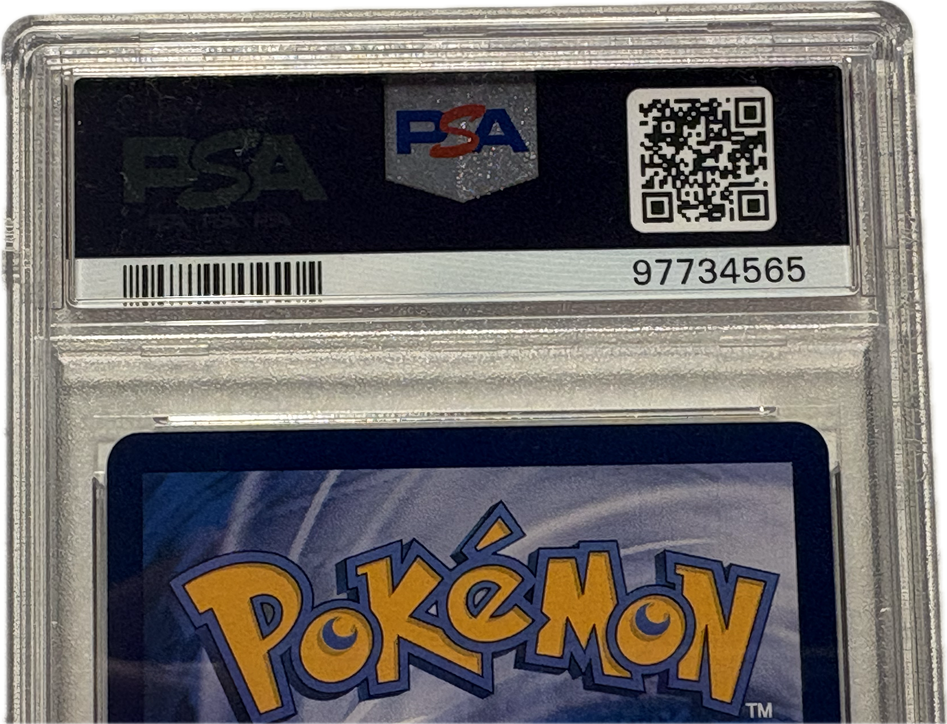 Pokémon trading card in a protective case with a PSA logo